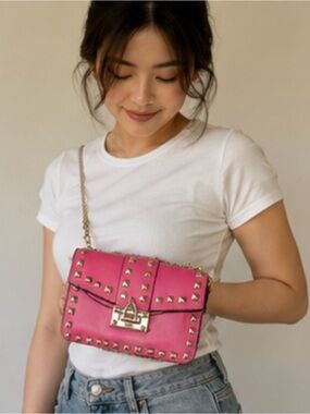 Unbranded Pink Studded Clear Crossbody with Gold Chain